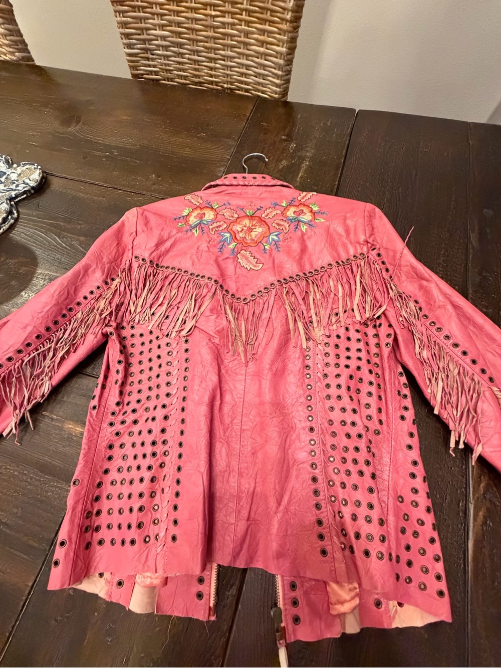 Double D Ranch Pink Embroidered Fringe Leather Jacket - Picture 4 of 11